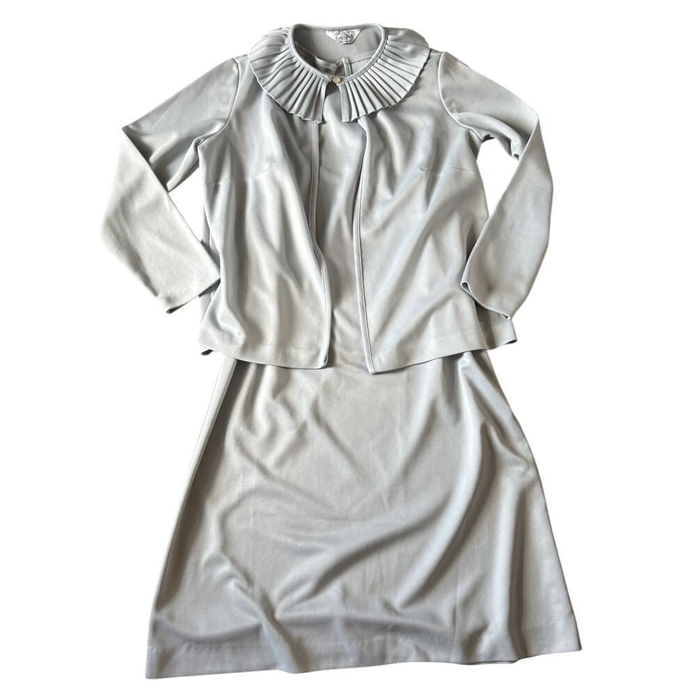 Vintage Lady Blair Blue Two Piece Set Sleeve Dress Size M 1970's 100% Polyester